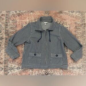 C&B Blue White Sripe Lightweight Cottage Coastal Grandma Utility Jacket XL